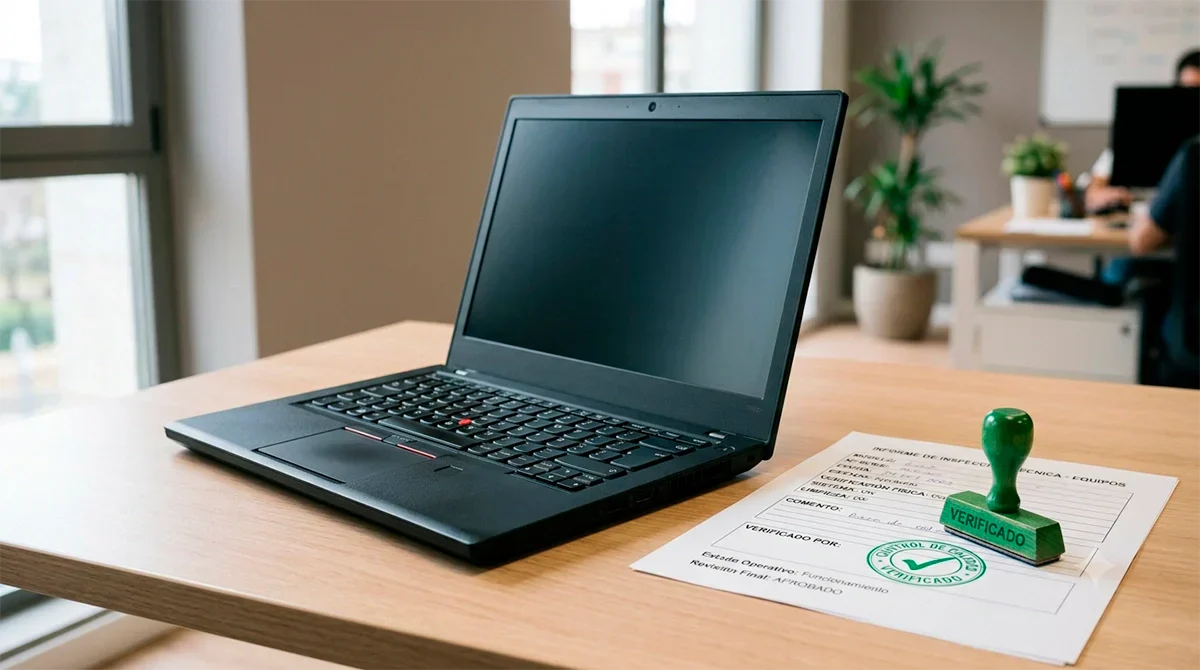 Computador portátil reacondicionado bajo inspección, ilustrando la verificación de los mitos sobre reacondicionados